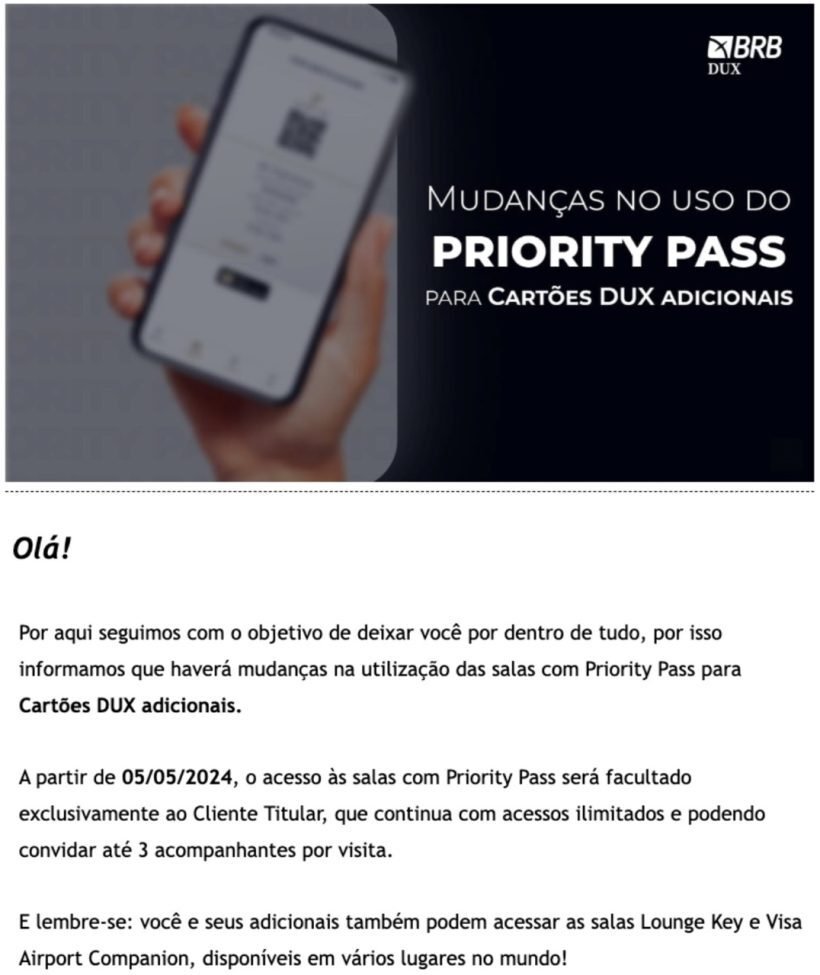 Ma noticia Cartao BRB Dux vai restringir acesso as salas
