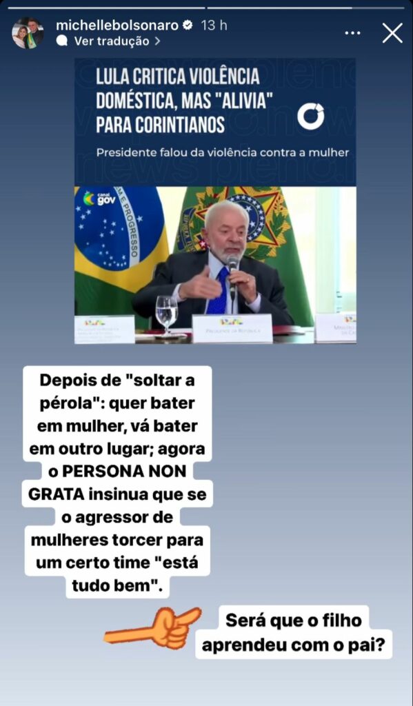 Michelle critica declaracao de Lula sobre violencia contra mulher.jpeg