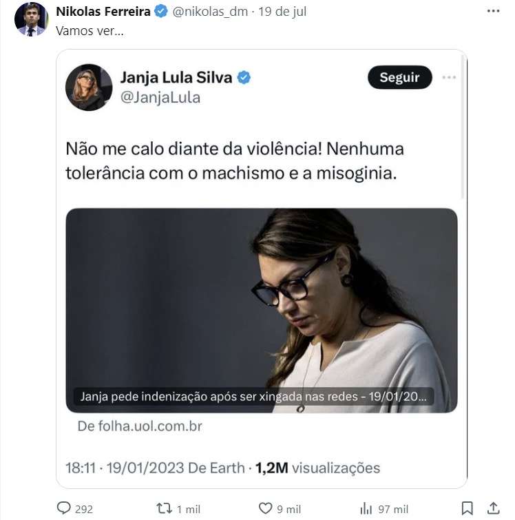 Nikolas cobra resposta de Lula sobre ofensas de filho a.jpeg