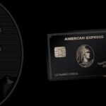 Close-up do cartão Centurion Card em titânio, com o icônico logo da American Express em destaque.