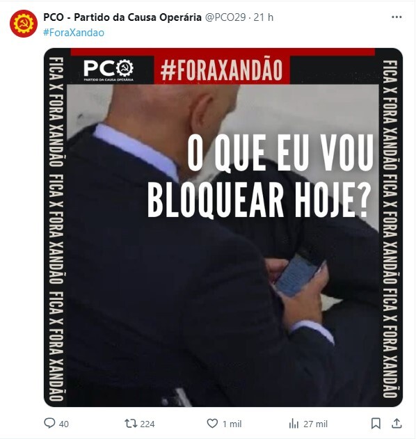 PCO fez postagens irônicas contra Moraes