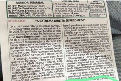 Panfleto distribuido em missa paulista pede ‘derrota da extrema direita.jpeg