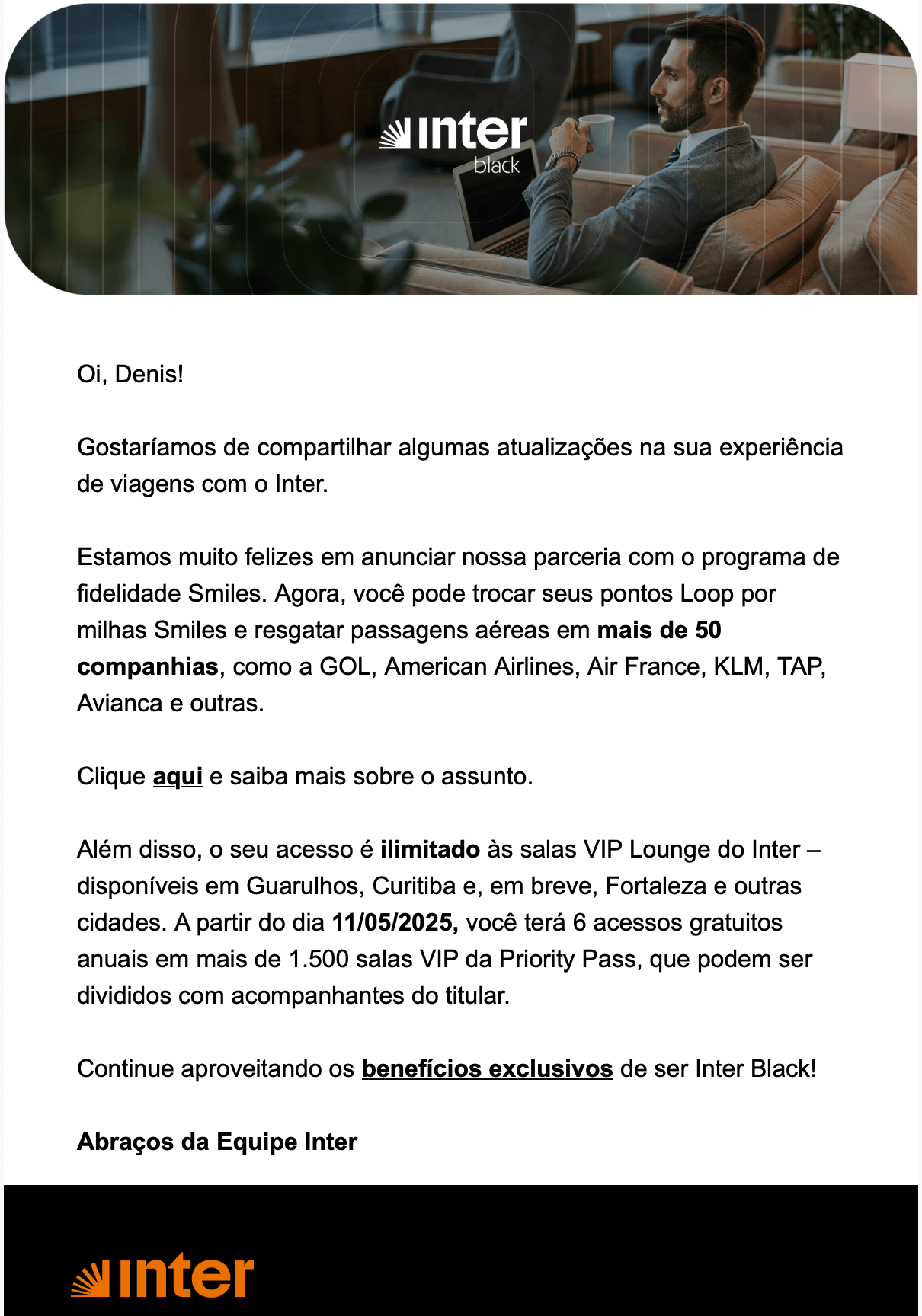 Ma noticia Cartao Inter Black deixara de oferecer acessos ilimitados