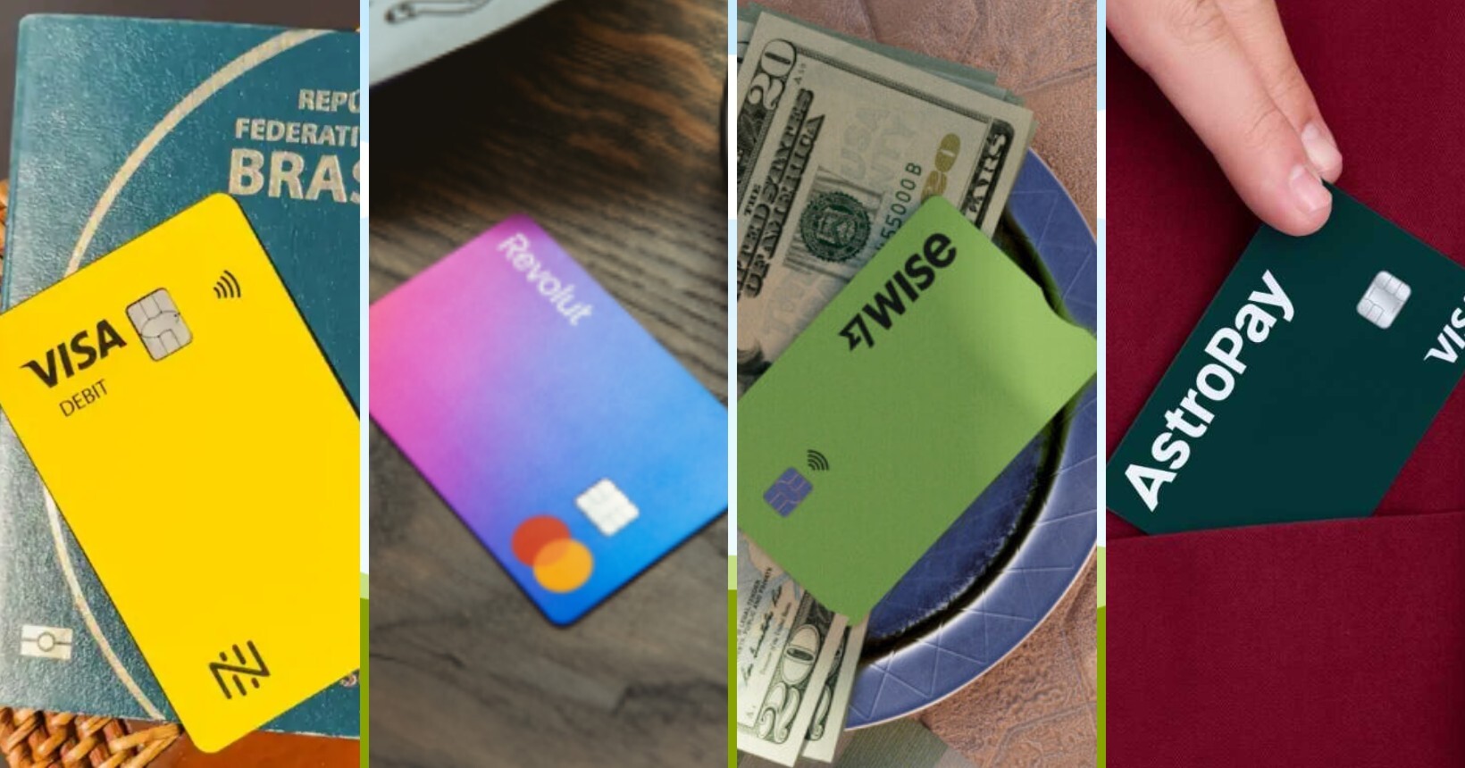 Cartões internacionais das contas Wise, Revolut, AstroPay e outros, opções populares de contas digitais globais para viajar com mais controle e menor custo