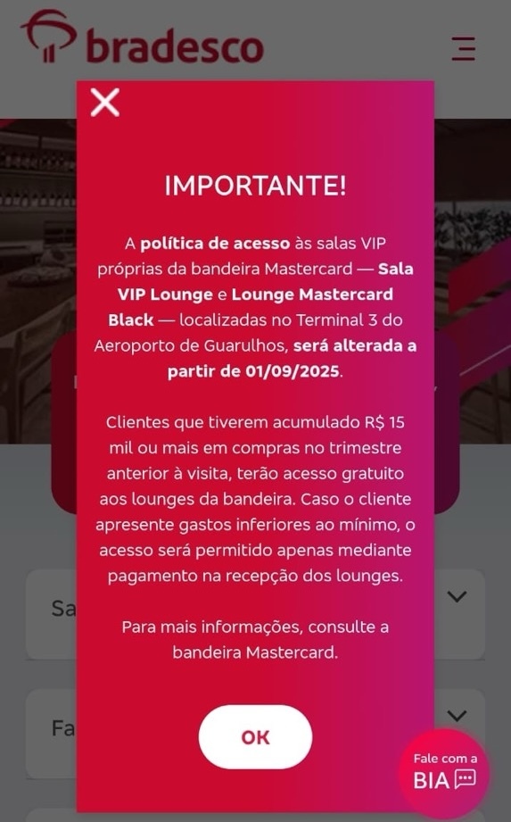 Bradesco divulga exigencia de gastos para acessos gratis as salas