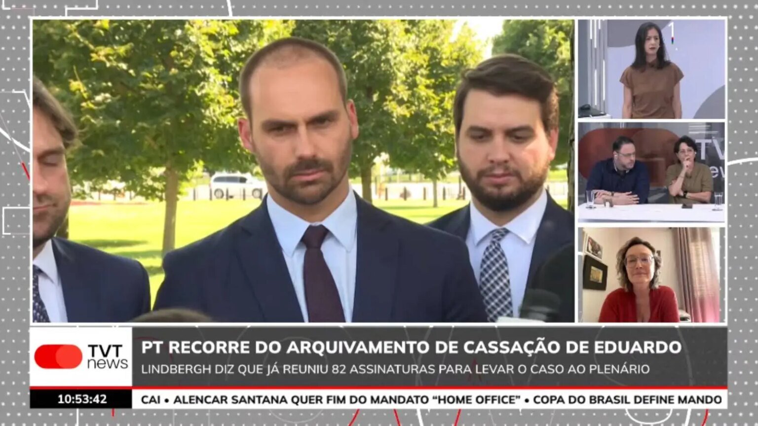 pt-recorre-de-arquivamento-de-cassacao-de-eduardo-bolsonaro-nao-e-dado-a-nenhum-deputado-o-direito-de-agir-contra-a-patria-disse-maria-do-rosario-foto-reproducao-tvt-news