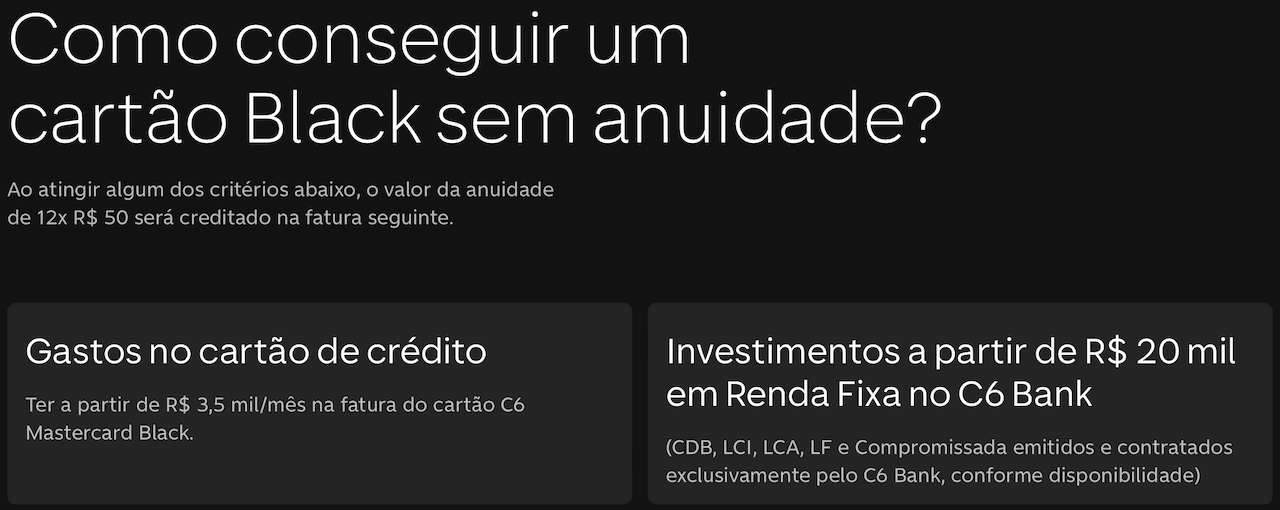 Mais uma vez! C6 Bank muda regra de anuidade grátis do cartão Black 1 Mais uma vez C6 Bank muda regra de anuidade gratis.png