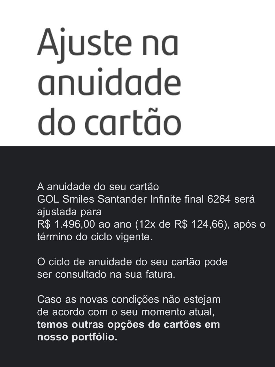 Mais um! Santander vai aumentar anuidade do cartão GOL Smiles Infinite 1 1765493249 Mais um Santander vai aumentar anuidade do cartao GOL Smiles Infinite.jpeg