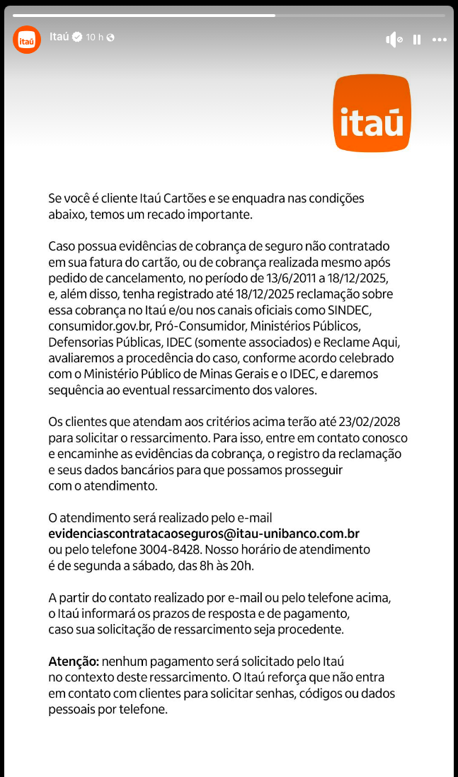 Itaú vai devolver dinheiro de seguro “não contratado” no cartão de crédito; veja quem tem direito 1 1771802103 Itau vai devolver dinheiro de seguro nao contratado no cartao.png